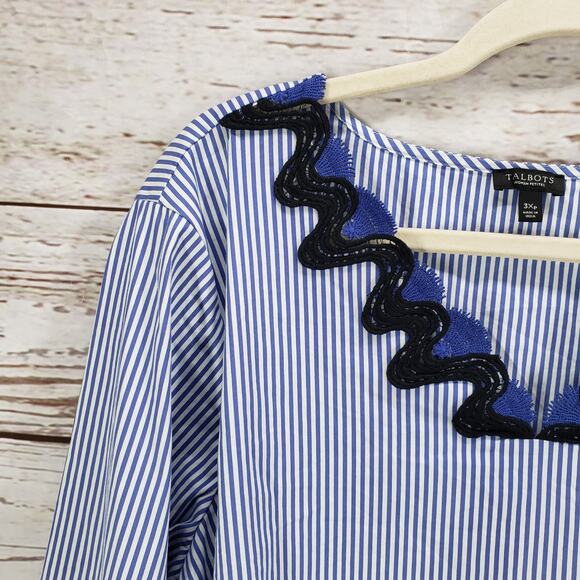 Talbots Women's Blue Striped Bell Sleeve Cotton Blend Top Size 3XP - Picture 6 of 13